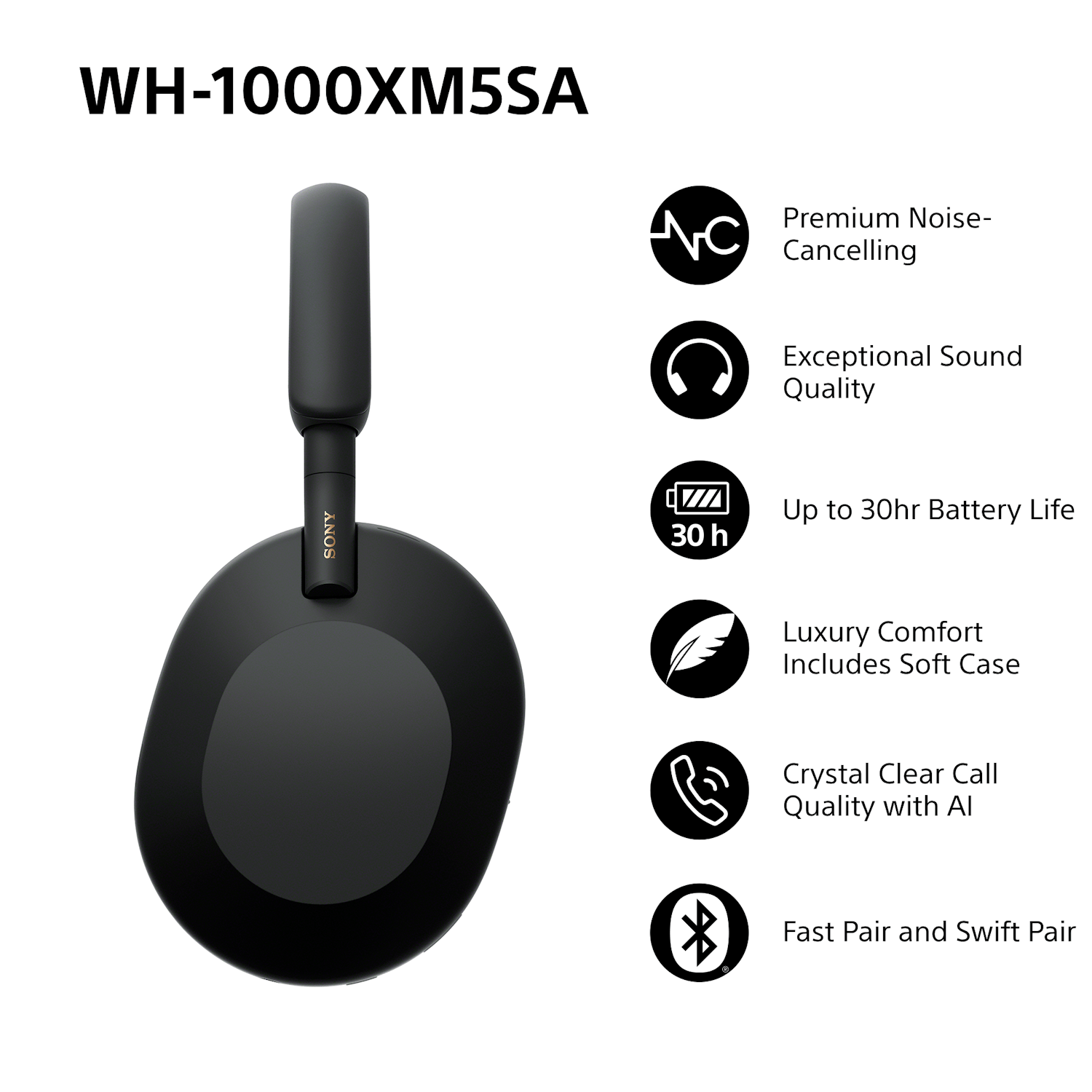 Sony WH-1000XM5 Wireless Noise Cancelling Headphones with Soft